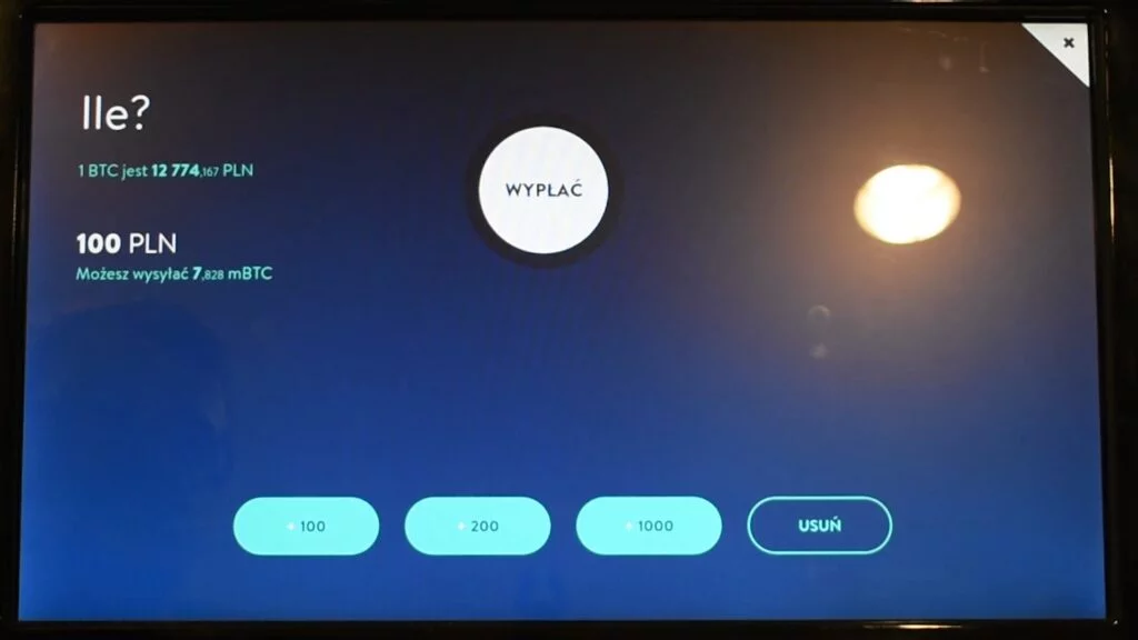 Sprzedaż bitcoinów w bitomacie - kwota