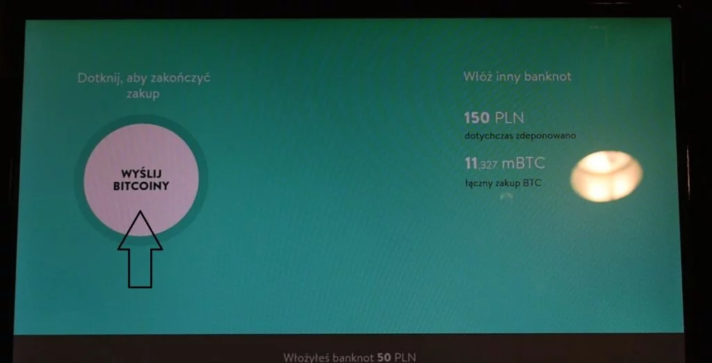 Kupowanie BTC w bitomacie - wyślij bitcoiny