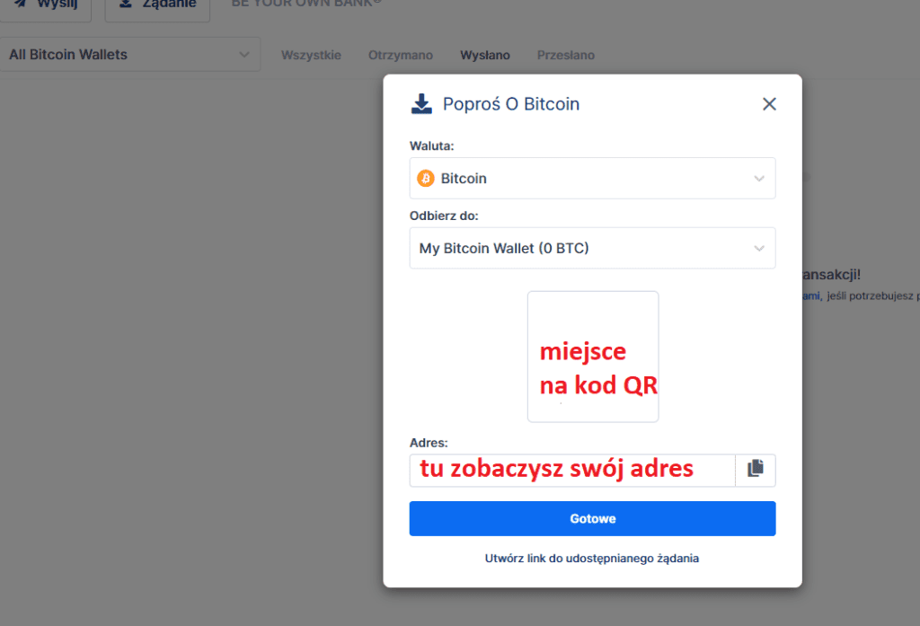 Odbiór bitcoinów (przyjmowanie płatności) na Blockchain.com