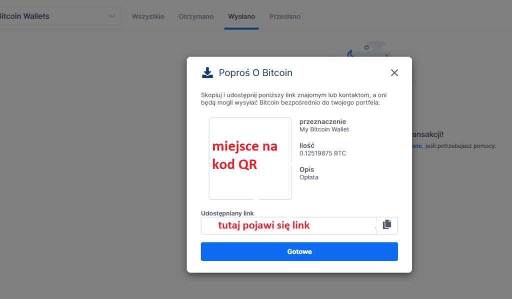 Blockchhain.com: Prośba o bitcoin - link do przesłania i kod QR
