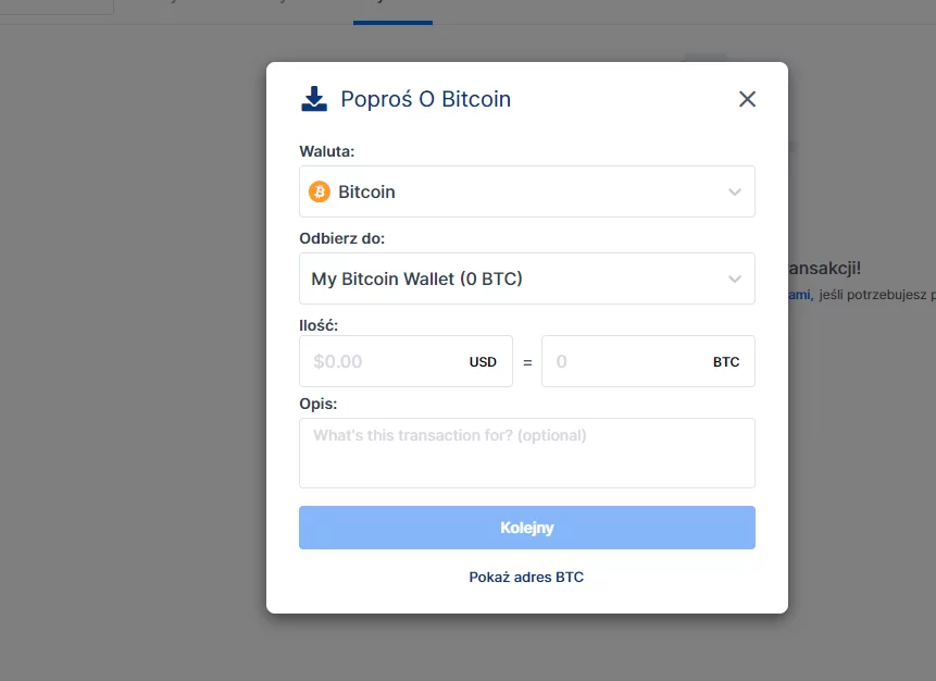Blockchain.com: Poproś o Bitcoin