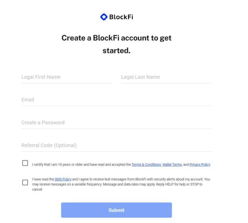 Rejestracja w BlockFi