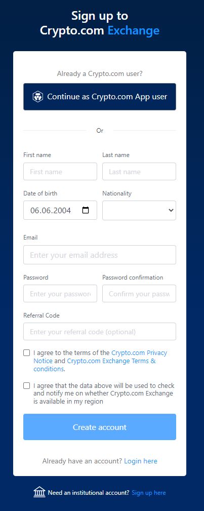 Rejestracja w Crypto.com