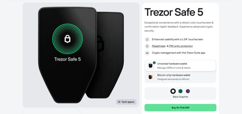Trezor Safe 5 w oficjalnym sklepie Trezora